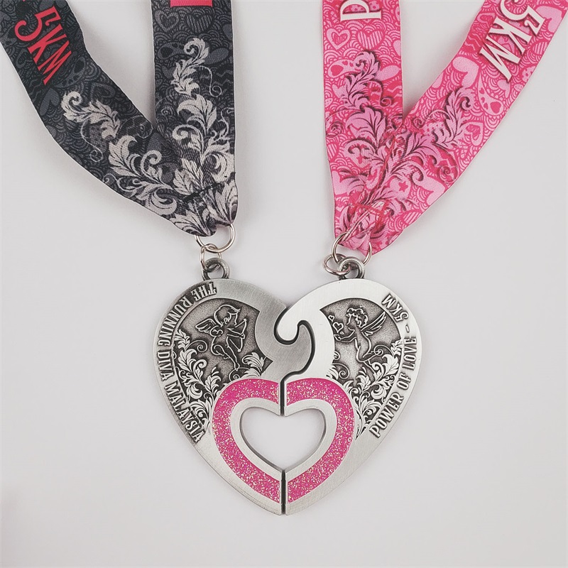 Diseño de corazón encantador Die Medal Medal Color 3D Medallas de esmalte Pegatizas de medalla impresas personalizadas