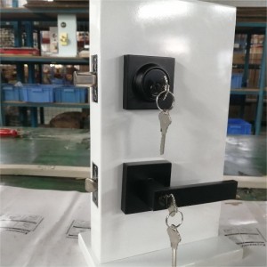 Palanca de entrada cuadrada con juego de cerrojo de cilindro único, cerradura combinada de la puerta combinada, bloqueo de puerta de entrada de servicio pesado,negro mate 1 paquete