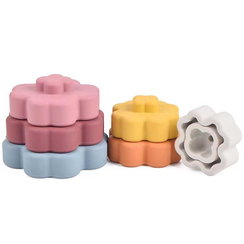 Niños Flor colorida Silicona Sensorial Construcción Educación Juguetes Silicona Apilamiento Montessori Toys