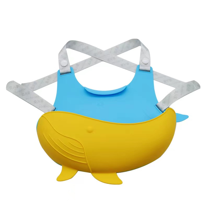 Ballena babero de silicona para bebés con correa de hombro impermeable súper blando silicona babero baberos ajustables