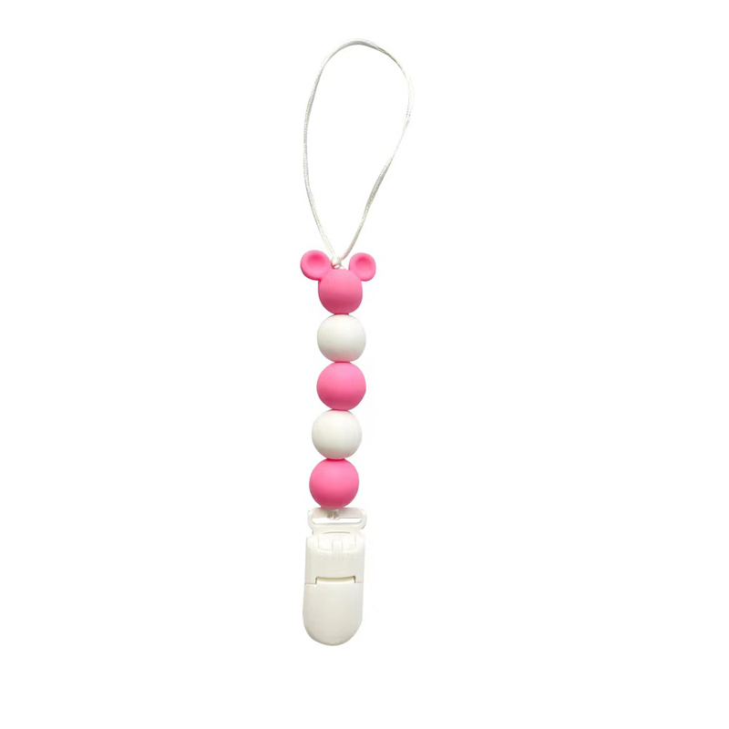BPA Free Anti-Falling Beech Wood Silicone Bead Alivio de la dentición TEATER Toy Baby Dummy Pippe Pacificador Cadena Clip Cadena