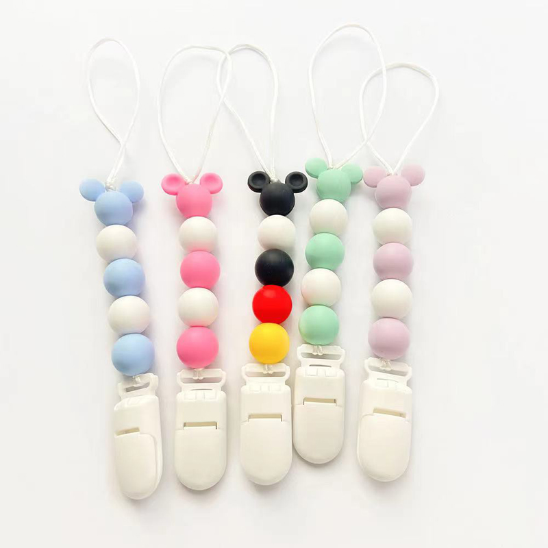 BPA Free Anti-Falling Beech Wood Silicone Bead Alivio de la dentición TEATER Toy Baby Dummy Pippe Pacificador Cadena Clip Cadena