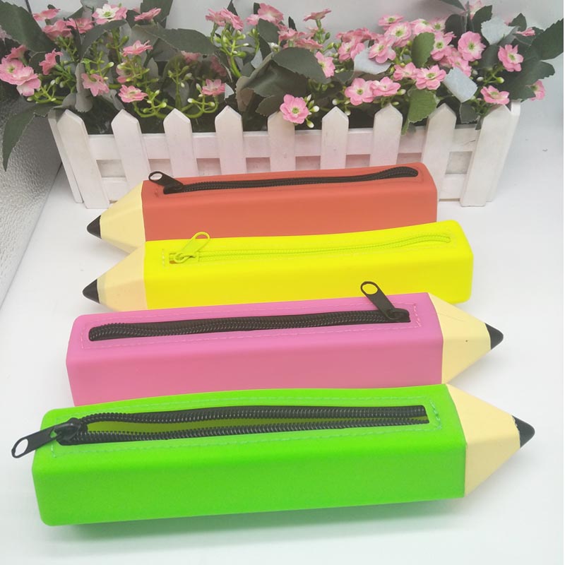 Bolsa a lápiz de silicona, estuche de lápiz creativo de forma de lápiz, bolsas de papelería de silicona saludables y respetuosas con el medio ambiente, impermeable y duradera