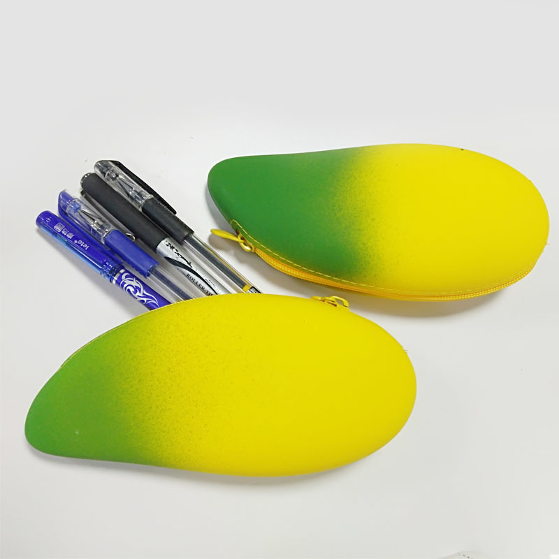 Bolsita de bolsillo de bolsillo de lápices de forma de plátano de silicona linda, bolsa de llave de silicona de grado de comida y duradero