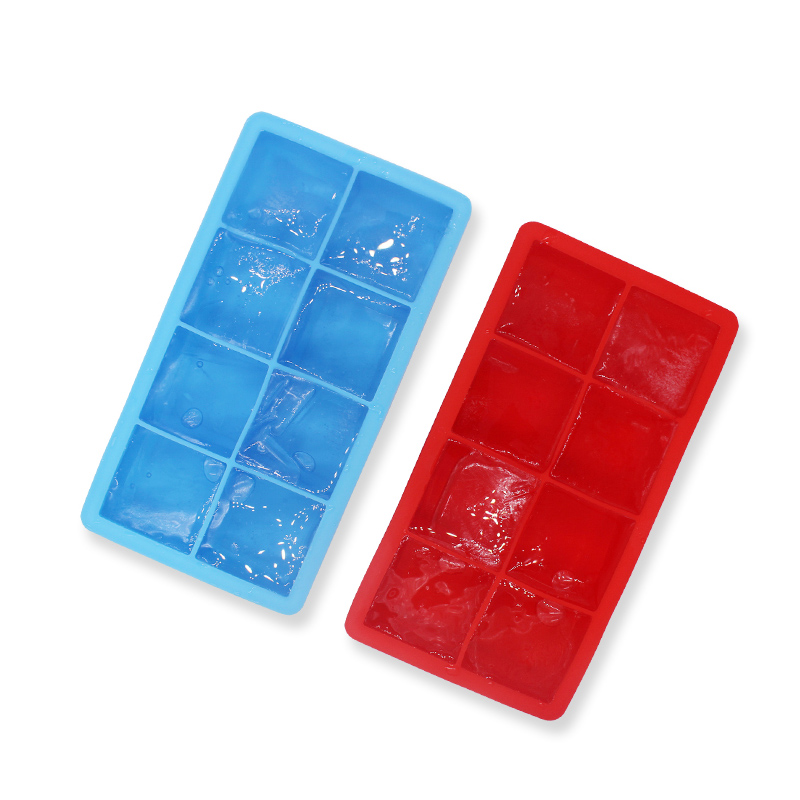 Silicona fácil de lanzamiento y 8 bandejas grandes de cubos de hielo, certificadas por materia prima, sin bpa, cubitos de hielo de fusión lenta para whisky, cócteles y jugos, fácil de limpiar