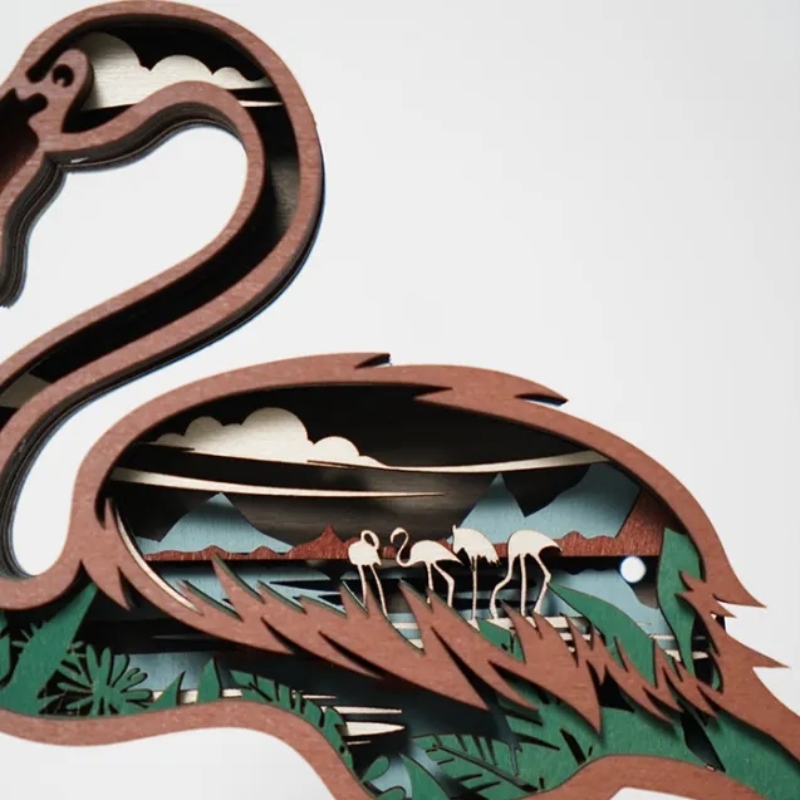 Decoración de artefacto de madera de flamenco 3d