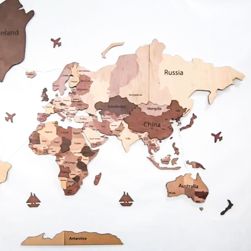 Mapa mundial de madera 3d