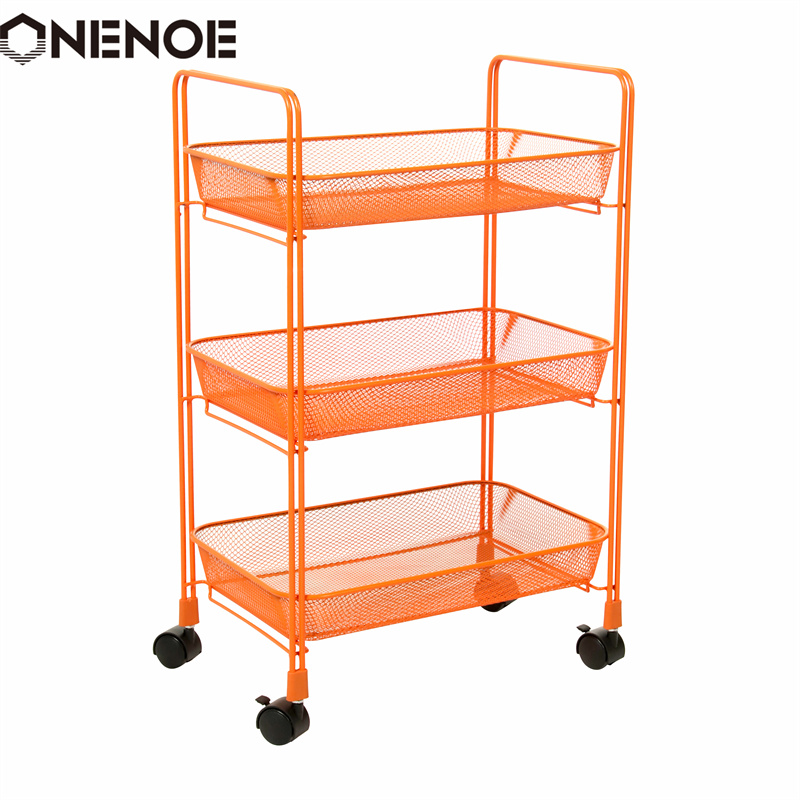 Onenoe Design Modern Metal Mesh Organizador de almacenamiento de 3niveles Multi-usos Múltiples Cartero de rodaje Cartero de almacenamiento de tranvía fuerte de servicio pesado con cestas