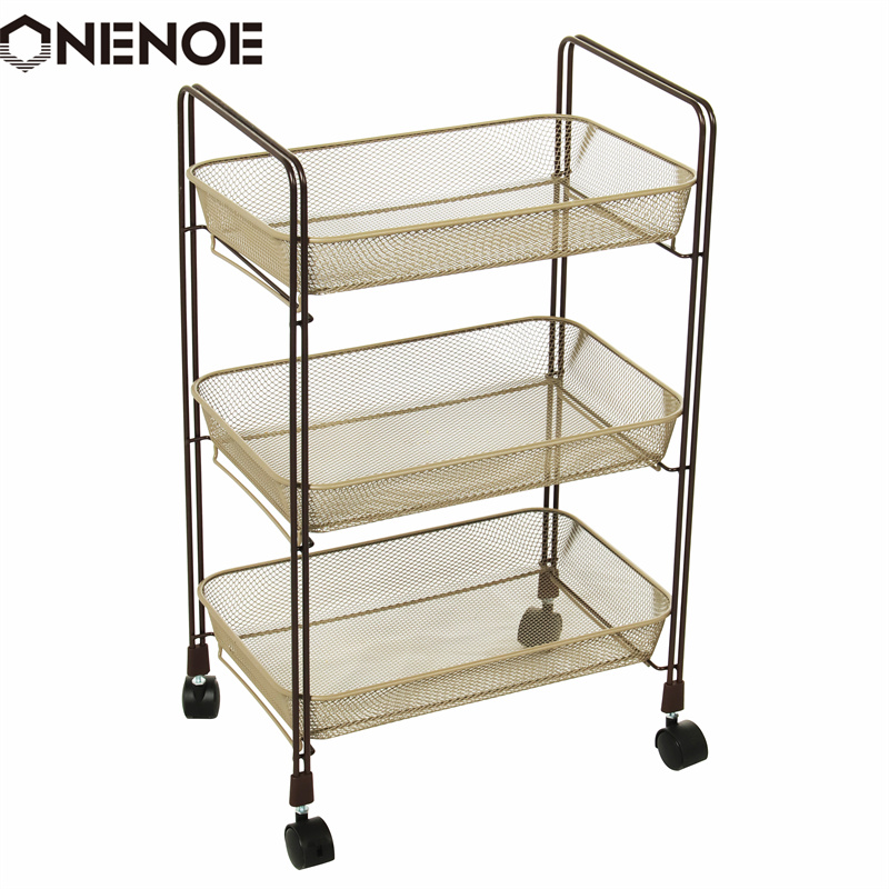 Onenoe Design Modern Metal Mesh Organizador de almacenamiento de 3niveles Multi-usos Múltiples Cartero de rodaje Cartero de almacenamiento de tranvía fuerte de servicio pesado con cestas