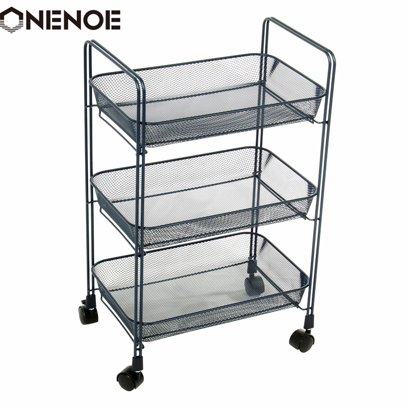 Onenoe Design Modern Metal Mesh Organizador de almacenamiento de 3niveles Multi-usos Múltiples Cartero de rodaje Cartero de almacenamiento de tranvía fuerte de servicio pesado con cestas