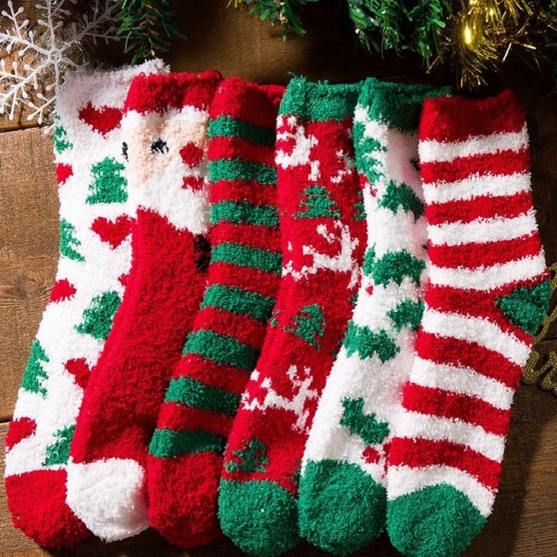 Nuevo interior antideslizante cómodo, suave, personalizado, cálido y esponjoso calcetines de Navidad sin moldes