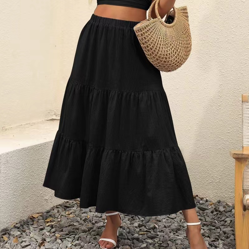 Summer de mujeres boho femenino cintura elástica plisada A-línea fluida swing swing swing beach vests con bolsillo