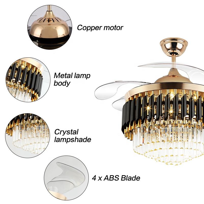 Ventilador de techo de lámpara K002 con luz con un color remoto de 42 pulgadas 3 de color con el ventilador de cristal de altavoces