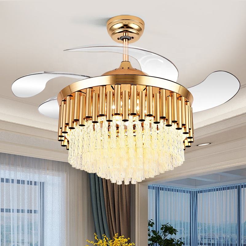 Ventilador de techo de lámpara K009 con luz con un color remoto de 42 pulgadas 3 con lámpara de ventilador de cristal de altavoces