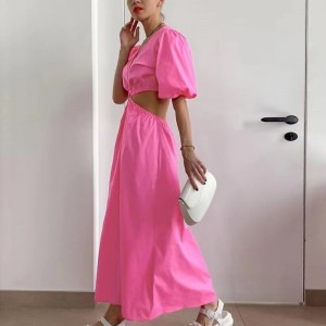 Sexy Vestido de manga corta de linterna en V de cuello en V