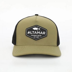 Custom de 5 paneles impermeables Ejército de poliéster verde láser Cortero Sombrero deportivo, Gorras de golf perforada, goma de béisbol de béisbol de logotipo de parche de goma