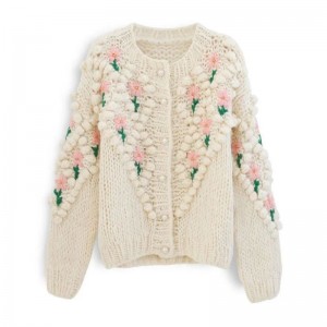 Botón de punto personalizado Cardigan Bordado Crochet Sweaters Women Sweaters