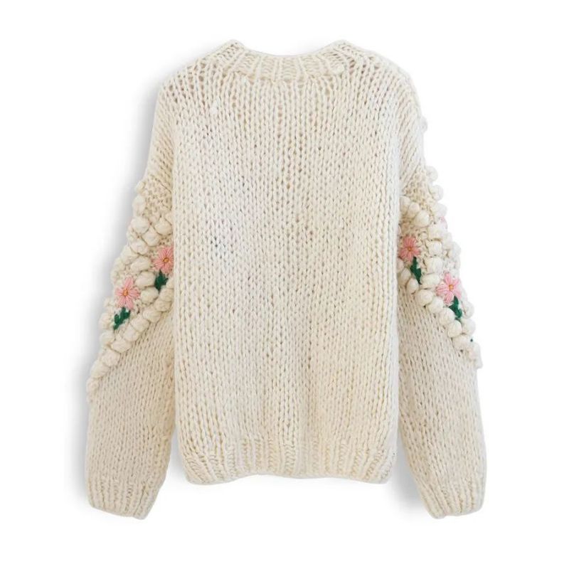 Botón de punto personalizado Cardigan Bordado Crochet Sweaters Women Sweaters