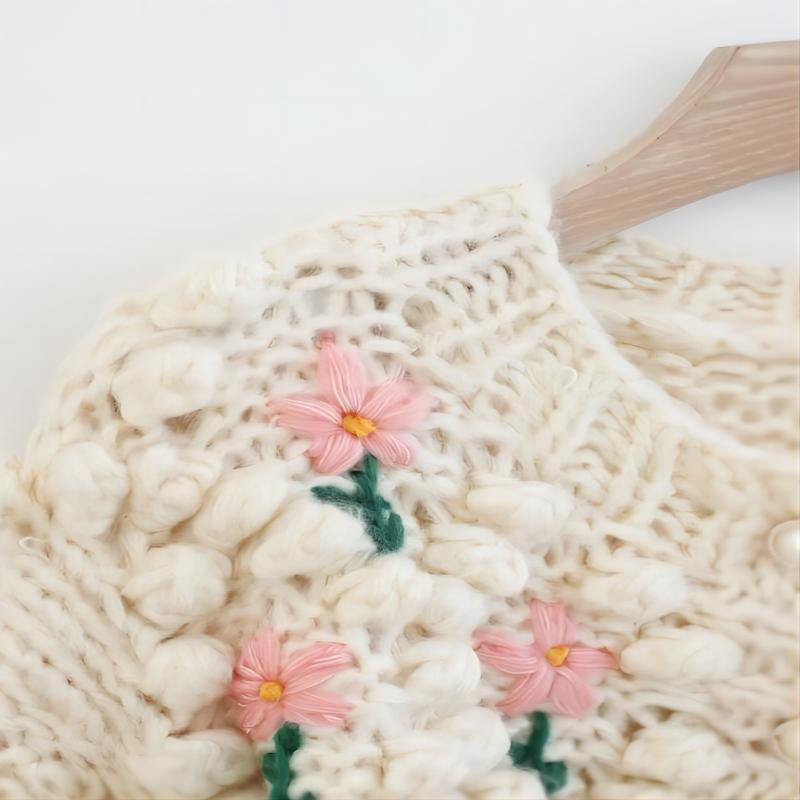 Botón de punto personalizado Cardigan Bordado Crochet Sweaters Women Sweaters