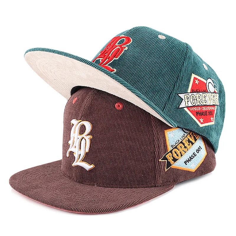 Bordado de hombre personalizado 5 Panel Snapback Snapback Corduroy Hats