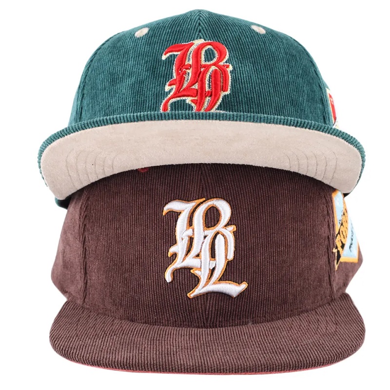 Bordado de hombre personalizado 5 Panel Snapback Snapback Corduroy Hats