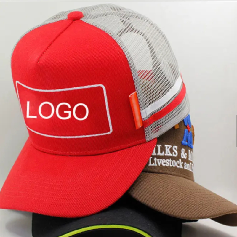 Bordado 3D personalizado 5 paneles fuera de puerta béisbol deportivo tap camionero gorro de malla