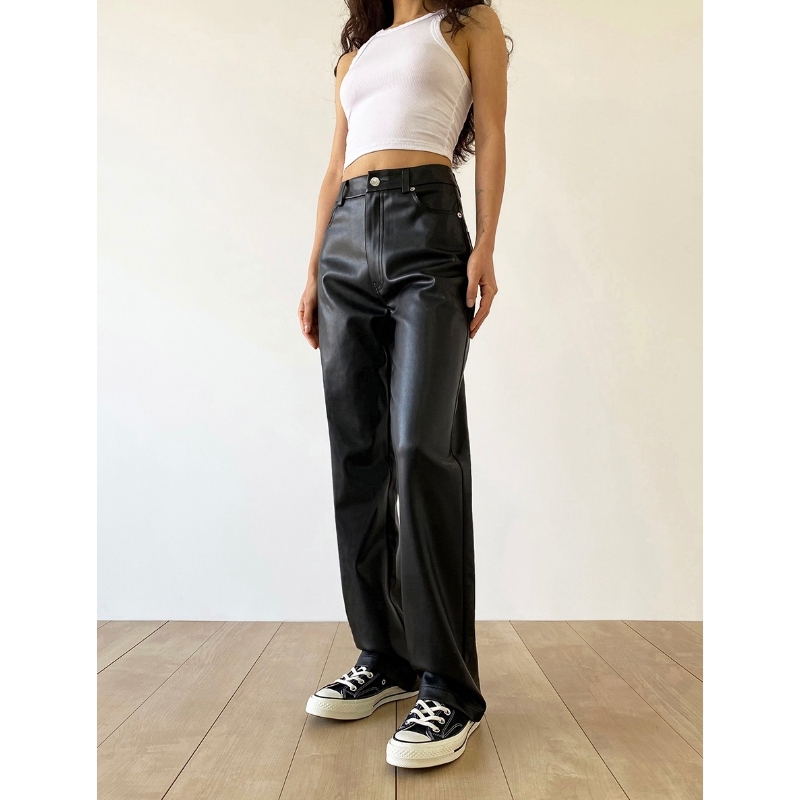 Pantalones de cuero recto de cuero retro de cuero de cuero retro