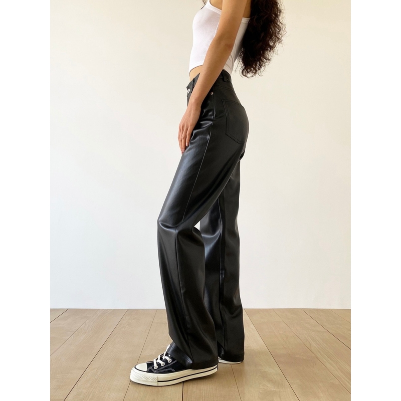 Pantalones de cuero recto de cuero retro de cuero de cuero retro