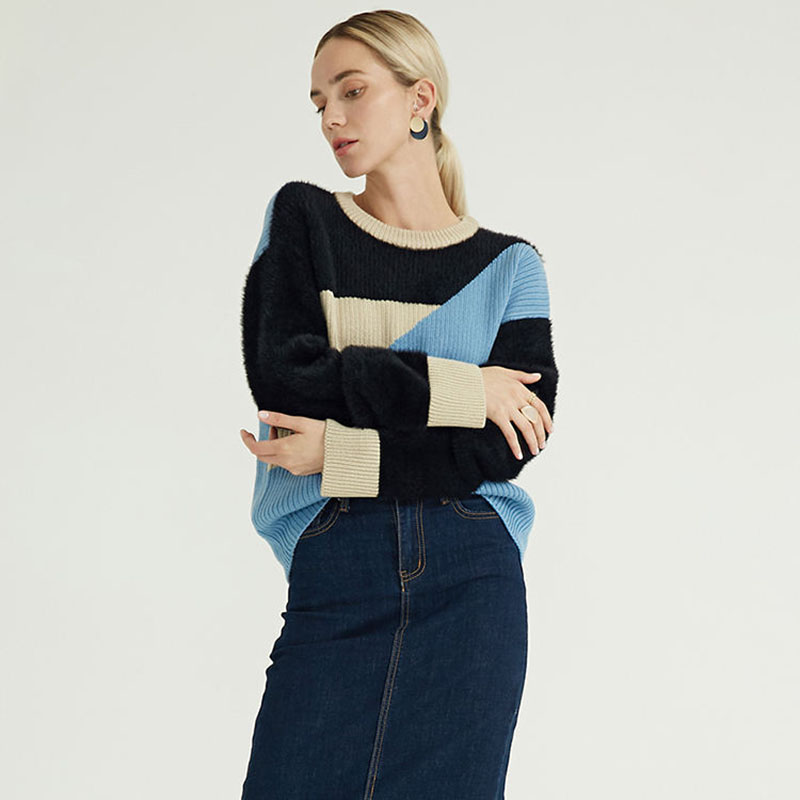 Ver imagen más grande Agregar para comparar Compartir otoño Invierno Diseñador italiano personalizado Color de contraste Fit Teo Crew Pure Pull Over Cashmere Sweater para mujeres