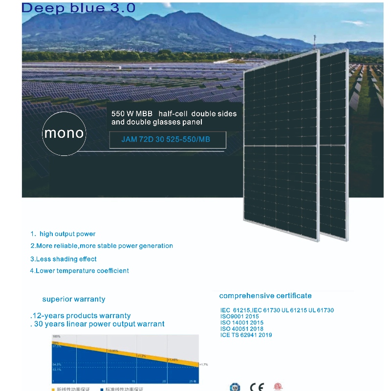 Suministro del fabricante de China 385 vatios -610 vatios Paneles solares Sistema Doble lado, gafas dobles