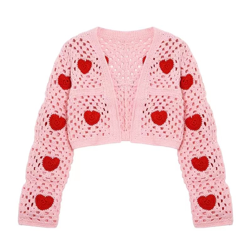 Crochet Hollow-Out Short Short Female Love Bordery Knitting Cardigan Cardigan