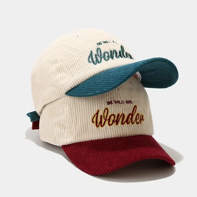 Diseño personalizado al por mayor Bordado Logotipo Cordurowad Dad Hat Vintage 6 Panel Baseball Gat Fashion Baseball Hats Baseball