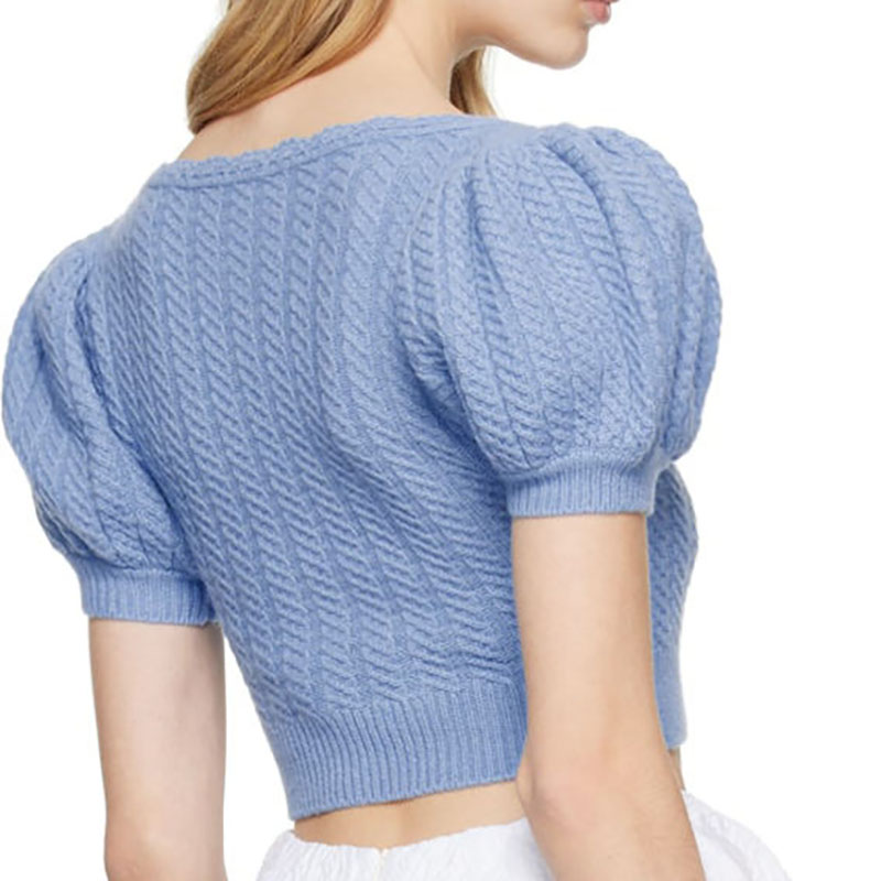Suéter de lana 2023 Summernuevo suéter de manga de burbujas de burbujas de hemoción de punto de punto y cuello bajo