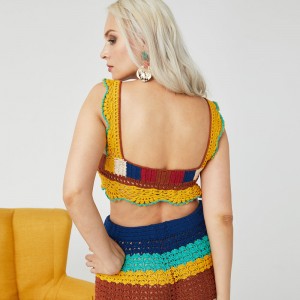 Deep con cuello en V hecho a mano Crochet Sexy Women Séter Top