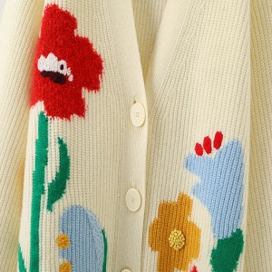 Sweaters de diseñadores Sweaters personalizados de bordado de cañón en V de gran tamaño Jacquard Cardigan suelto Mujeres para mujer