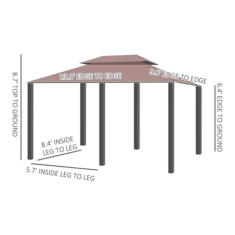 10 \\ 'x 13 \\' Al aire libre Gazebo de pérgola suave con cortinas, cenador de marco de acero de 2niveles para patio, caqui