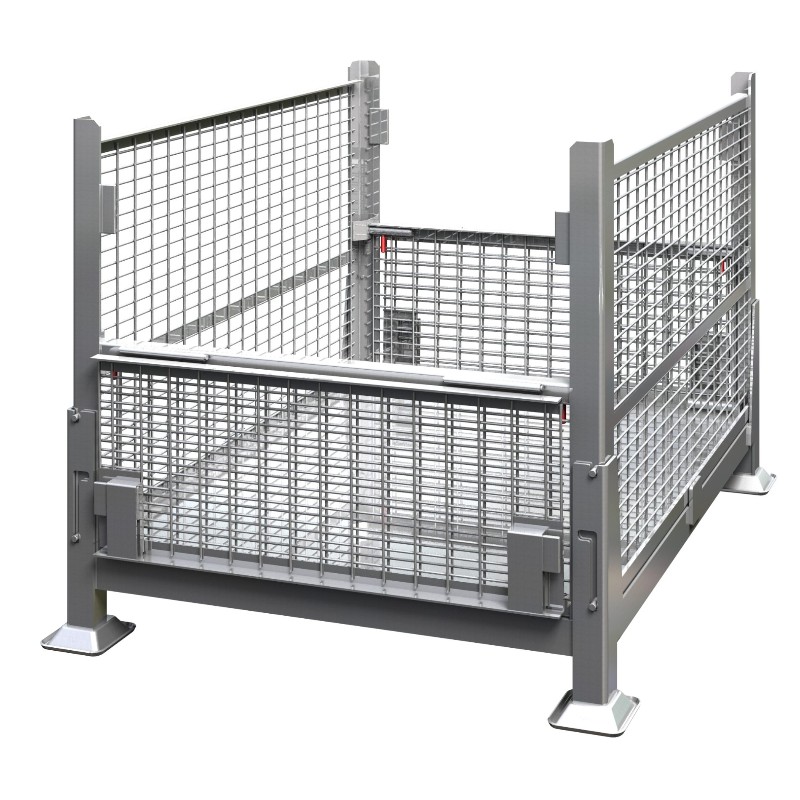 Contenedor a granel de malla de alambre de metal con puertas de media caída - plegable