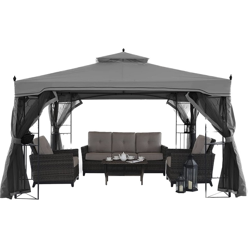 10 \\ 'x 10 \\' Cosopol de jardín de cenador de patio al aire libre con cortinas de malla extraíbles tela beige beige