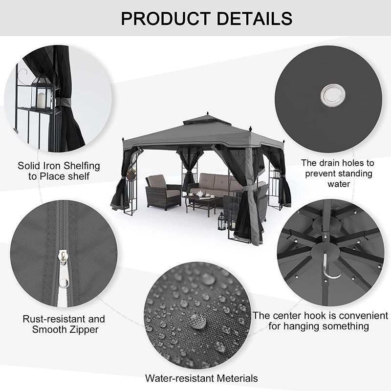 10 \\ 'x 10 \\' Cosopol de jardín de cenador de patio al aire libre con cortinas de malla extraíbles tela beige beige
