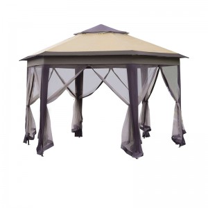 13 \\\\ \'x 13 \\\\\' Gazebo Gazebo con dosel hexagonal con 6 redes de malla con cremallera, carpa de eventos de techo de 2niveles con marco de acero fuerte
