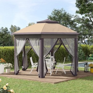13 \\\\ \'x 13 \\\\\' Gazebo Gazebo con dosel hexagonal con 6 redes de malla con cremallera, carpa de eventos de techo de 2niveles con marco de acero fuerte