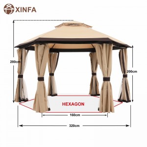10 \\\\ \'x10 \\\\\' Gazebos para patios Gazebo hexagonal al aire libre con redes y cortinas de privacidad