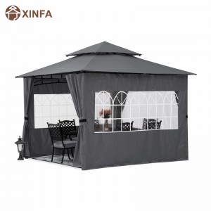 10\'x10 ’Gazebo al aire libre para patio con paredes laterales de las ventanas de la iglesia, gris