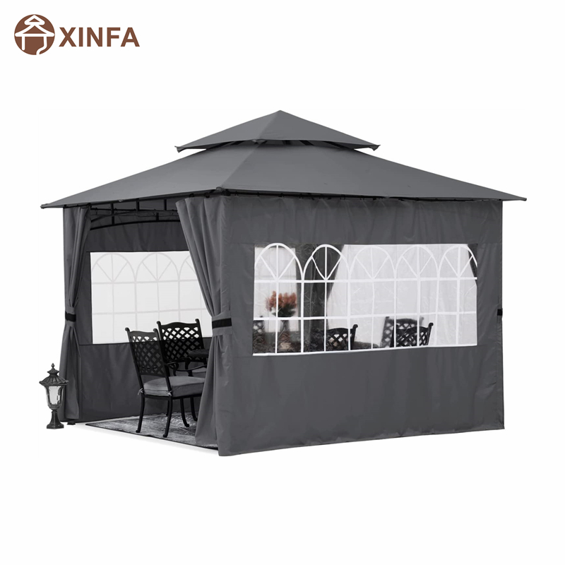 10'x10 ’Gazebo al aire libre para patio con paredes laterales de las ventanas de la iglesia, gris