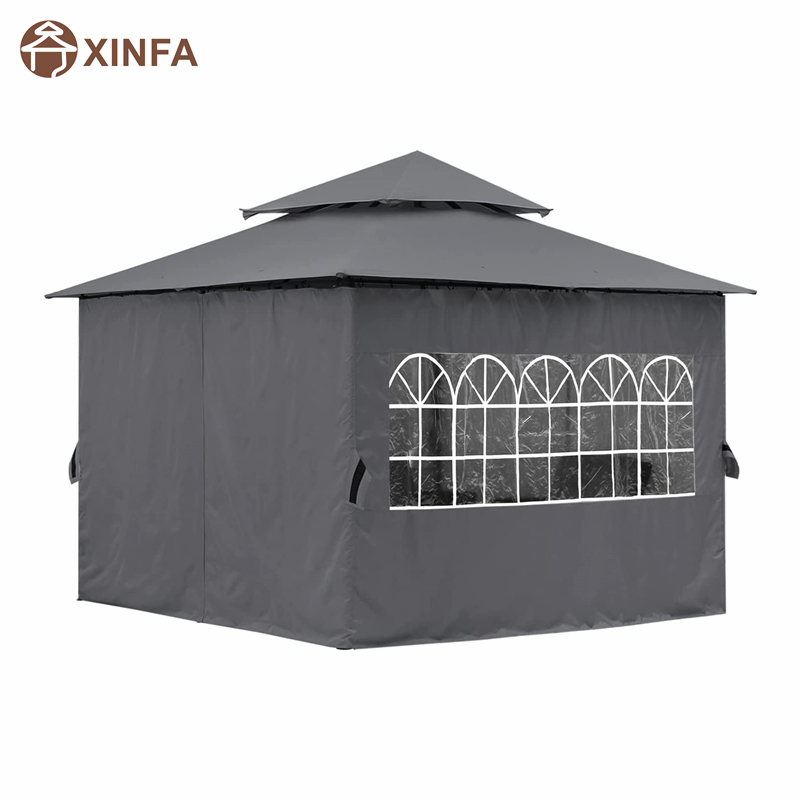 10'x10 ’Gazebo al aire libre para patio con paredes laterales de las ventanas de la iglesia, gris