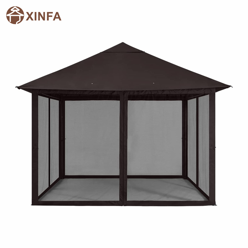 10x 10 pies Gazebo Gazebo Coso con red para el césped, jardín, patio trasero, chocolate