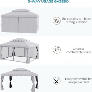 10 \\\\ \'x 13 \\\\\' Gazebo Gazebo Techo doble Gazebo Gazebo Canopy Refugio con redes&cortinas, gris