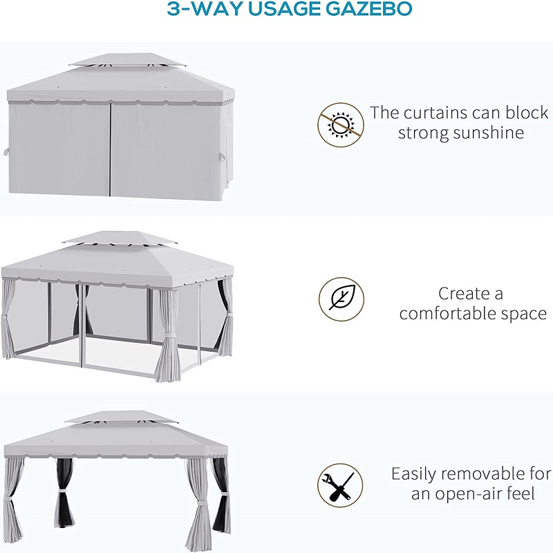 10 \\ 'x 13 \\' Gazebo Gazebo Techo doble Gazebo Gazebo Canopy Refugio con redes&cortinas, gris