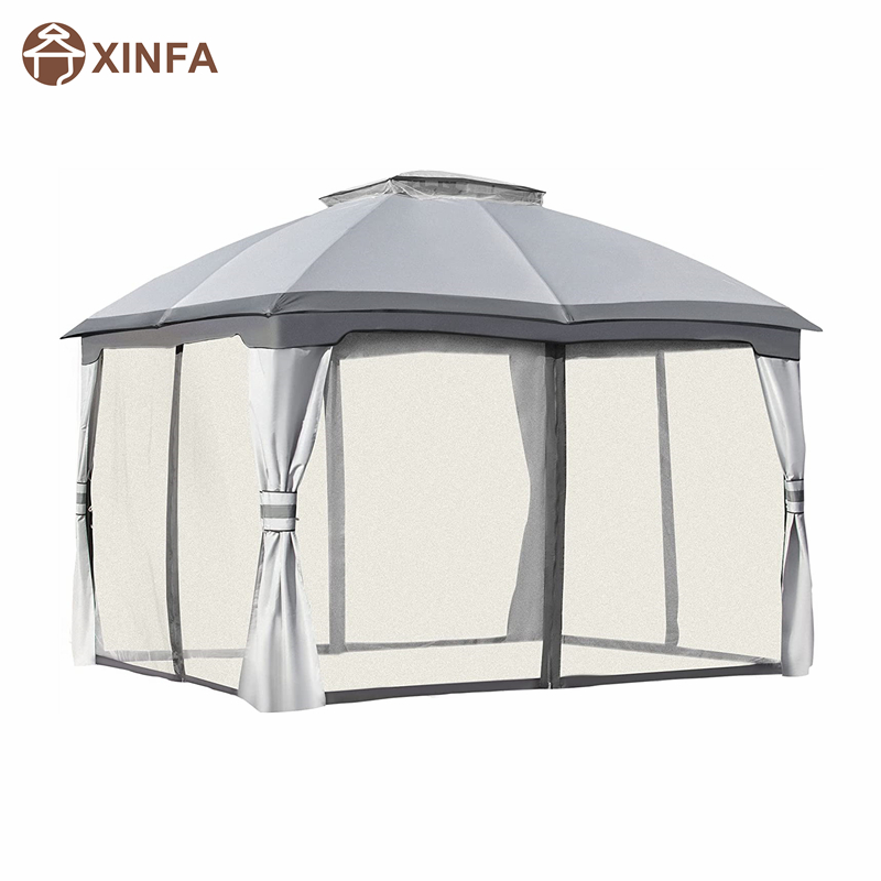 10 \\ 'x 12 \\' Gazebo GazoBo Patio Gazebo Canopy Shelter w/do doble techo ventilado, paredes laterales de malla con cremallera, gris