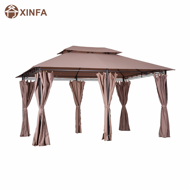 10 \\ 'x 13 \\' Al aire libre Gazebo de pérgola suave con cortinas, cenador de marco de acero de 2niveles para patio, caqui